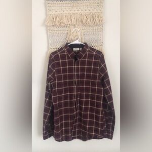 Fjallraven Mens Flannel Button Down Shirt Large Plaid Maroon Black